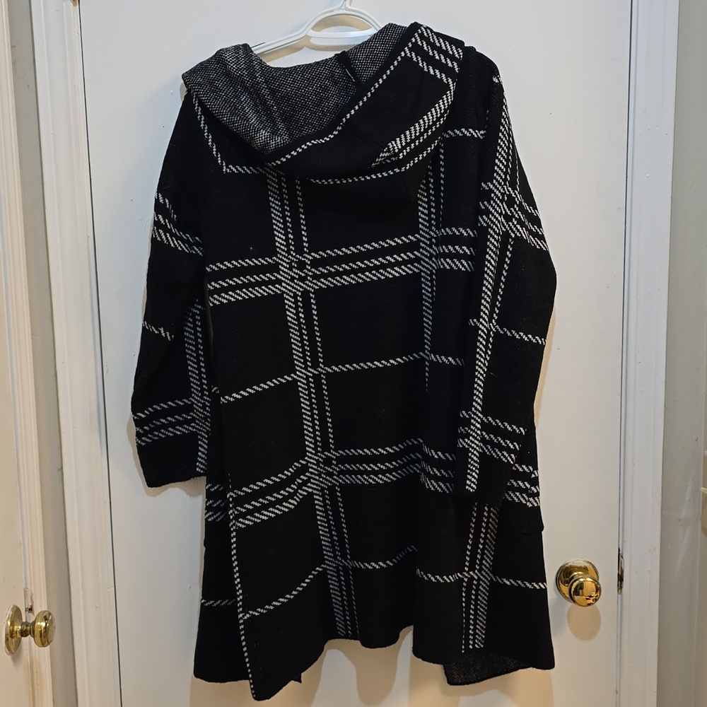 Fortune+ Ivy Sz XL Plaid Hooded Open Front Cardigan Sweater - Picture 3 of 4